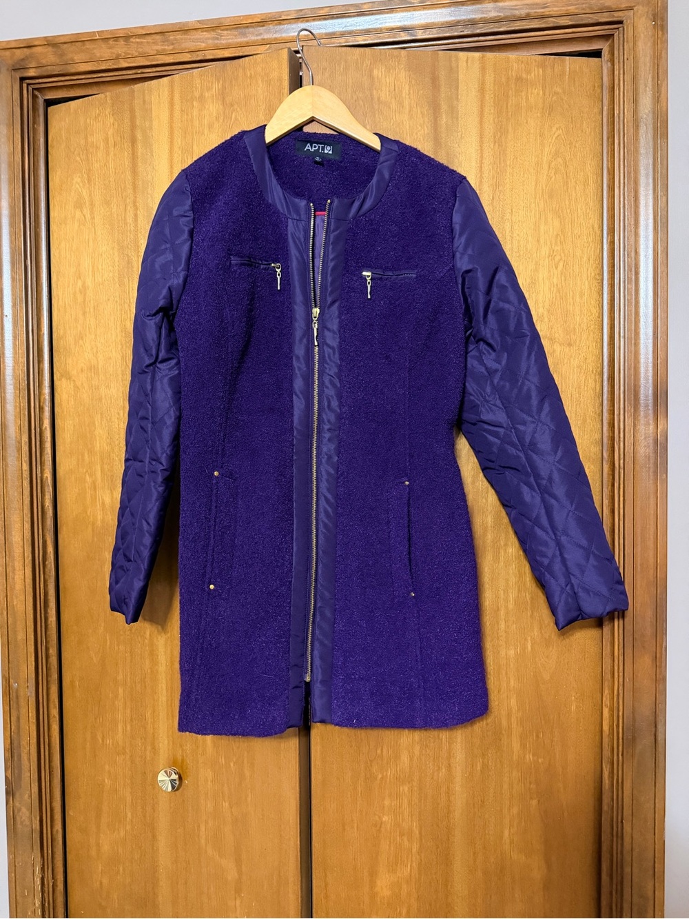 Apt. 9 Purple Mixed-Media Quilted Sleeve Long Coat